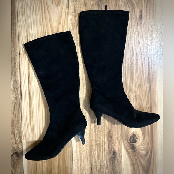 Impo Stretch Black Faux Suede Kitten Heeled Boots Size 6.5 - Picture 1 of 15